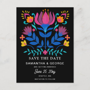 Carte Postale Faire-part Fiesta Florale Mexicaine Enregistrer La Date