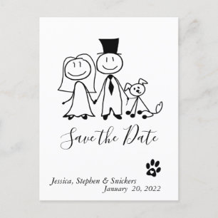 Carte Postale Faire-part Figures de doodle d'amour de chien Enregistrer la