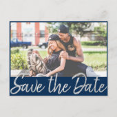 Carte Postale Faire-part Filigree Art déco | Photo Mariage bleu Silver Navy (Devant)