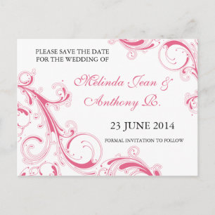 Carte Postale Faire-part Filigree Swirl Rose Enregistrer la date