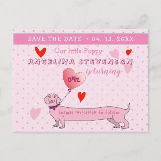 Carte Postale Faire-part Fille 1er anniversaire rose Enregistrer la date