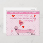 Carte Postale Faire-part Fille 1er anniversaire rose enregistrer la date (Devant / Derrière)