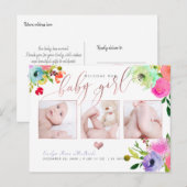 Carte Postale Faire-part Fille de PixDezines à l'aquarelle florale (Devant / Derrière)