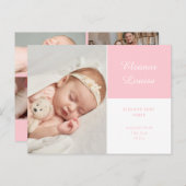 Carte Postale Faire-part Fille Élégante Écriture Photo Rose Naissance (Devant / Derrière)