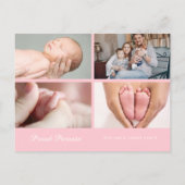 Carte Postale Faire-part Fille Élégante Écriture Photo Rose Naissance (Dos)