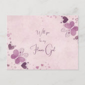 Carte Postale Faire-part Fille Fleur Papillons Violets et Cœurs (Devant)