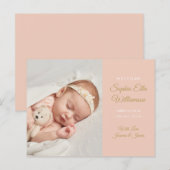 Carte Postale Faire-part Fille Gold Script Photo Elégant Naissance (Devant / Derrière)