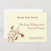 Carte Postale Faire-part Fils Rouge foncé et Or Enregistrer la date (Devant / Derrière)