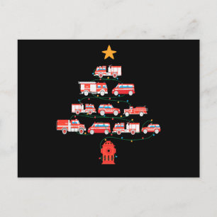 Carte Postale Faire-part Firefighter Fire Truck Christmas Tree.Png