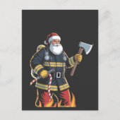 Carte Postale Faire-part Firefighter Fire Truck Christmas Tree Santa Xmas (Devant)