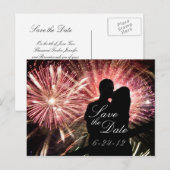 Carte Postale Faire-part Fireworks Couple Kisser Silhouette (Devant / Derrière)