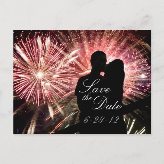 Carte Postale Faire-part Fireworks Couple Kisser Silhouette (Devant)