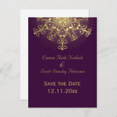 Carte Postale Faire-part Flacon d'or violet mariage d'hiver Enregistrer la  (Devant / Derrière)