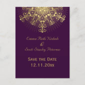 Carte Postale Faire-part Flacon d'or violet mariage d'hiver Enregistrer la  (Devant)