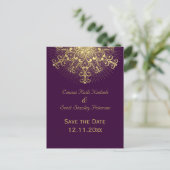 Carte Postale Faire-part Flacon d'or violet mariage d'hiver Enregistrer la  (Debout devant)