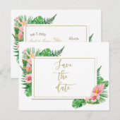 Carte Postale Faire-part Flamant de Paradis Tropical Feuilles Enregistrer l (Devant / Derrière)