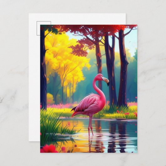 Carte Postale Faire-part Flamant debout dans le lac-365476 (Devant / Derrière)