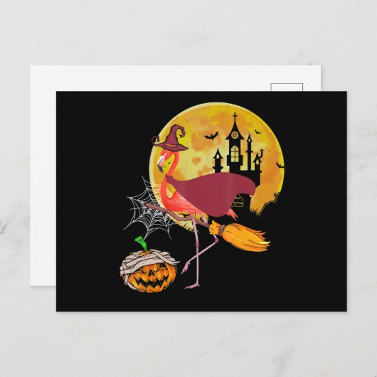 Carte Postale Faire-part Flamant rose | Flamant rose équitation Citrouille (Devant / Derrière)