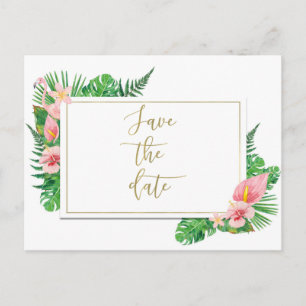 Carte Postale Faire-part Flamant rose paradis tropical Feuilles Enregistrer
