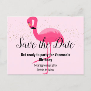 Carte Postale Faire-part FLAMANT ROSE rose Enregistrer la date