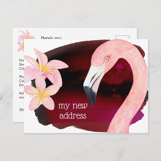 Carte Postale Faire-part Flamant rose rose et Fleurs Frangipani Nouvelle ad (Devant / Derrière)