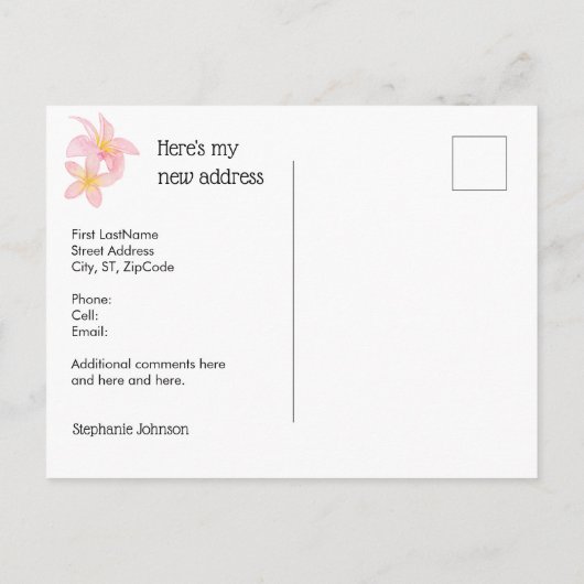 Carte Postale Faire-part Flamant rose rose et Fleurs Frangipani Nouvelle ad (Dos)