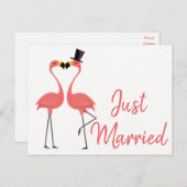 Carte Postale Faire-part Flamant rose rose juste marié Tropical Mariage Amo (Devant / Derrière)