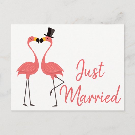 Carte Postale Faire-part Flamant rose rose juste marié Tropical Mariage Amo (Devant)