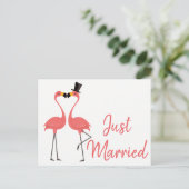 Carte Postale Faire-part Flamant rose rose juste marié Tropical Mariage Amo (Debout devant)