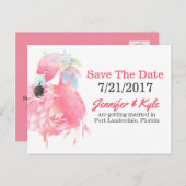Carte Postale Faire-part Flamant rose rose Mariage Enregistrer La Date Cart (Devant / Derrière)