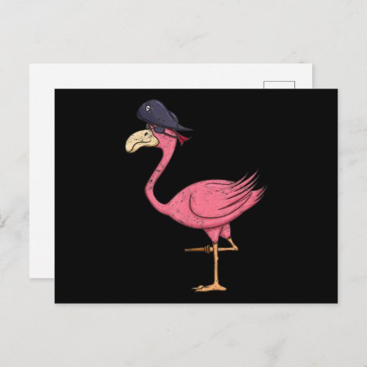 Carte Postale Faire-part Flamant rose rose Pirate Avec Eyepatch Halloween (Devant / Derrière)