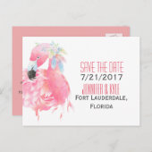Carte Postale Faire-part Flamant rose tropical Mariage Enregistrer La Date  (Devant / Derrière)
