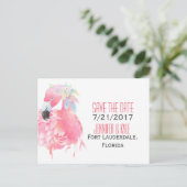 Carte Postale Faire-part Flamant rose tropical Mariage Enregistrer La Date  (Debout devant)