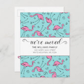 Carte Postale Faire-part Flamant Rose Tropical sur Aqua en Mouvement (Devant / Derrière)