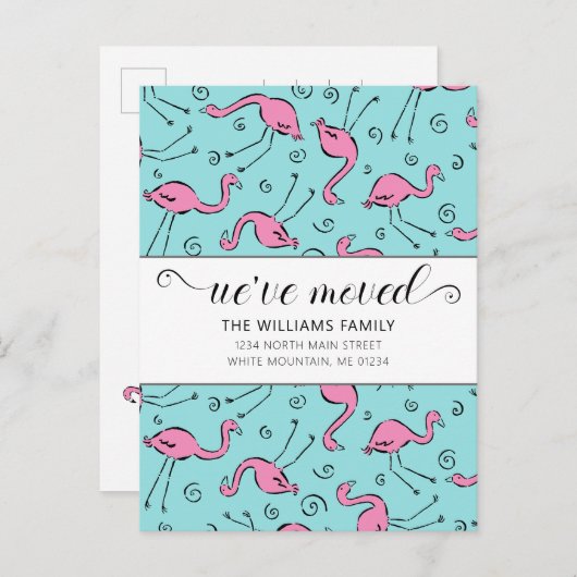 Carte Postale Faire-part Flamant Rose Tropical sur Aqua en Mouvement (Devant / Derrière)