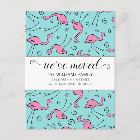 Carte Postale Faire-part Flamant Rose Tropical sur Aqua en Mouvement (Devant)