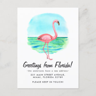 Carte Postale Faire-part Flamant Tropical Déménagé Nouvelle Adresse Floride