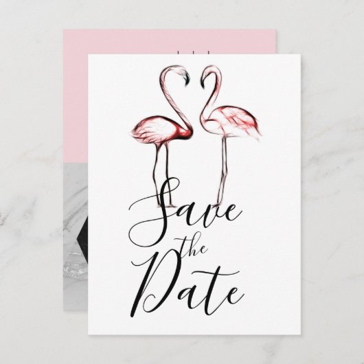 Carte Postale Faire-part Flamants roses roses Pêche Flamant rose marbre Enr (Devant / Derrière)