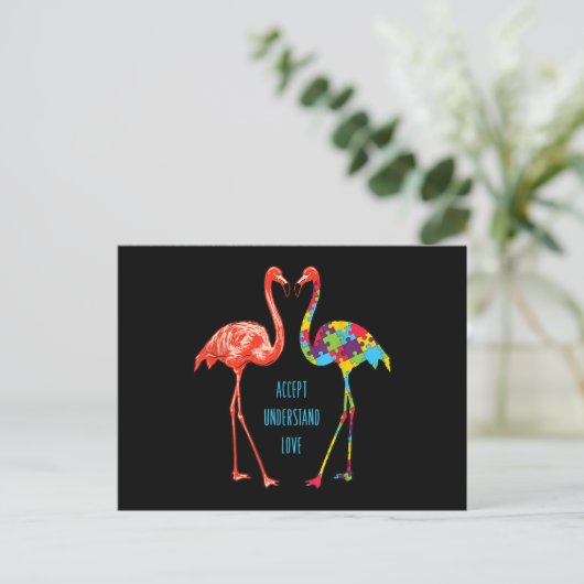Carte Postale Faire-part Flamingo | Accept Understand Love Autism Flamingo (Debout devant)