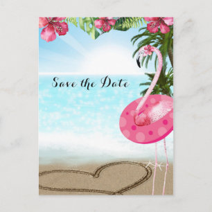 Carte Postale Faire-part Flamingo Été FÊTE AU BASSIN Plage À très vite