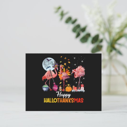 Carte Postale Faire-part Flamingo | Halloween des flamants et joyeux Noël (Debout devant)
