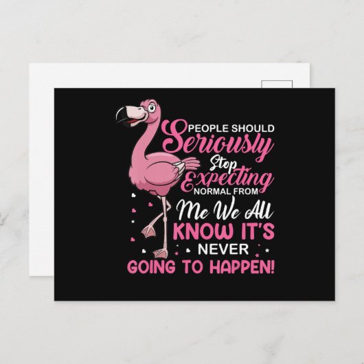 Carte Postale Faire-part Flamingos | People Should Stop Expecting Normal (Devant / Derrière)