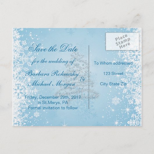 Carte Postale Faire-part Flammes blanches sur bleu Enregistrer la date Cart (Dos)
