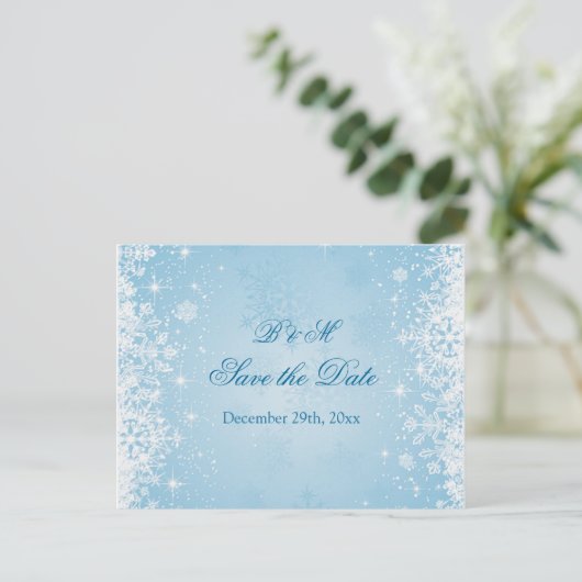 Carte Postale Faire-part Flammes blanches sur bleu Enregistrer la date Cart (Debout devant)