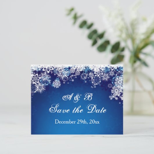 Carte Postale Faire-part Flammes blanches sur bleu Enregistrer la date Cart (Debout devant)