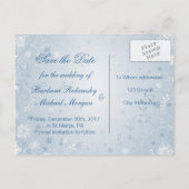 Carte Postale Faire-part Flammes blanches sur bleu Enregistrer la date Cart (Dos)