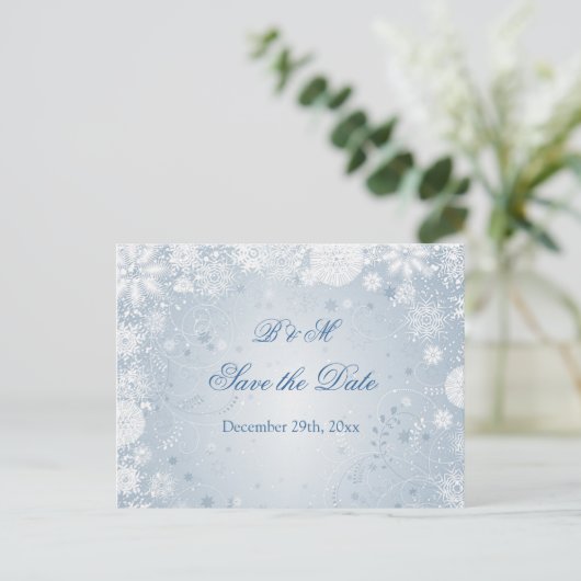 Carte Postale Faire-part Flammes blanches sur bleu Enregistrer la date Cart (Debout devant)
