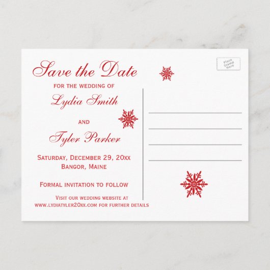 Carte Postale Faire-part Flammes de neige rouges et blanches Enregistrer la (Dos)