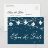 Carte Postale Faire-part Fleur de Lis Lumières Bleues Marine | Mariage rust (Devant / Derrière)