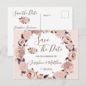 Carte Postale Faire-part Fleur de rose rose vierge Sauvez la date (Devant / Derrière)